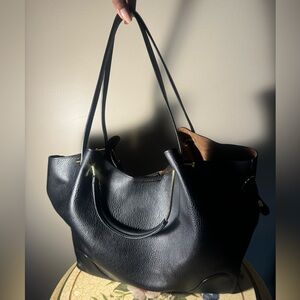 New Sondra Roberts Squared Black Hobo Bag, Dual Handles, Detachable Interior Bag